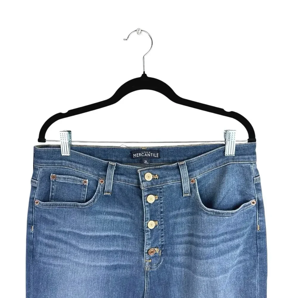 J.Crew Women's Blue High Waist Button Fly Strep Fray Skinny Denim Jeans Pants 32